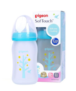 Bình sữa thủy tinh bọc silicone cây xanh 160ml (mới) cổ rộng 2020
