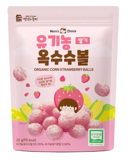 Bánh bi ngô hữu cơ Mom's Choice Well & Goods Hàn Quốc Vị dâu bổ sung lợi khuẩn cho bé từ 6 tháng tuổỉ